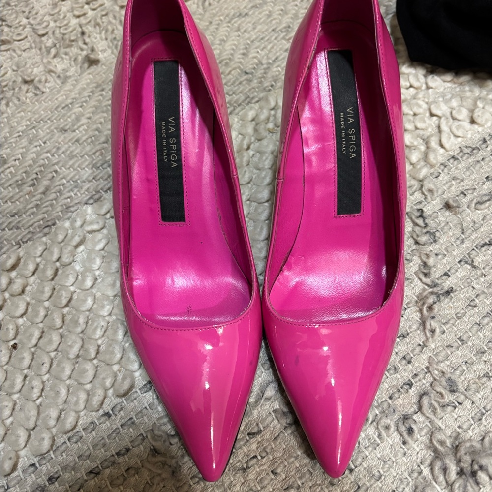 Via Spiga Vibrant Pink Patent Pointed-Toe Pumps